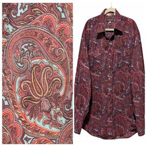 Stetson Mens Sz XL Western Red Brown Paisley Floral Pearl Snap Long Sleeve Shirt